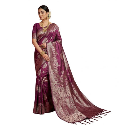 Women's Silk Blend Printed Saree With Unstitched Blouse 5.5m (Purple)