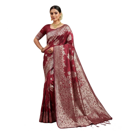 Women's Silk Blend Printed Saree With Unstitched Blouse 5.5m (Maroon)