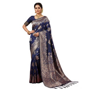 Women's Silk Blend Printed Saree With Unstitched Blouse 5.5 Mtr (Navy Blue)