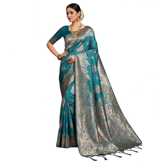 Women's Silk Blend Printed Saree With Unstitched Blouse 5.5m (Sea Green)