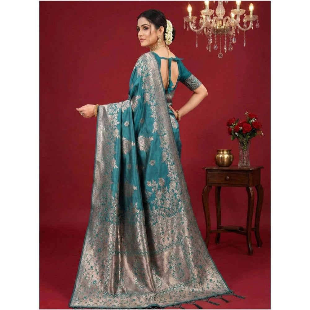 Women's Silk Blend Printed Saree With Unstitched Blouse 5.5 Mtr (Sea Green)
