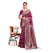 Women's Banarasi Silk Printed Saree With Unstitched Blouse 5.5 Mtr (Purple)