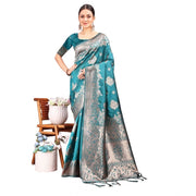 Women's Banarasi Silk Printed Saree With Unstitched Blouse 5.5 Mtr (Sea Green)