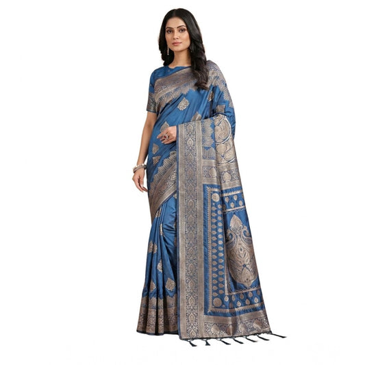 Women's Silk Blend Printed Saree With Unstitched Blouse 5.5m (Sky Blue)