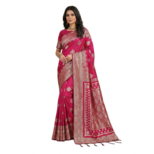 Women's Silk Blend Printed Saree With Unstitched Blouse 5.5m (Magenta)