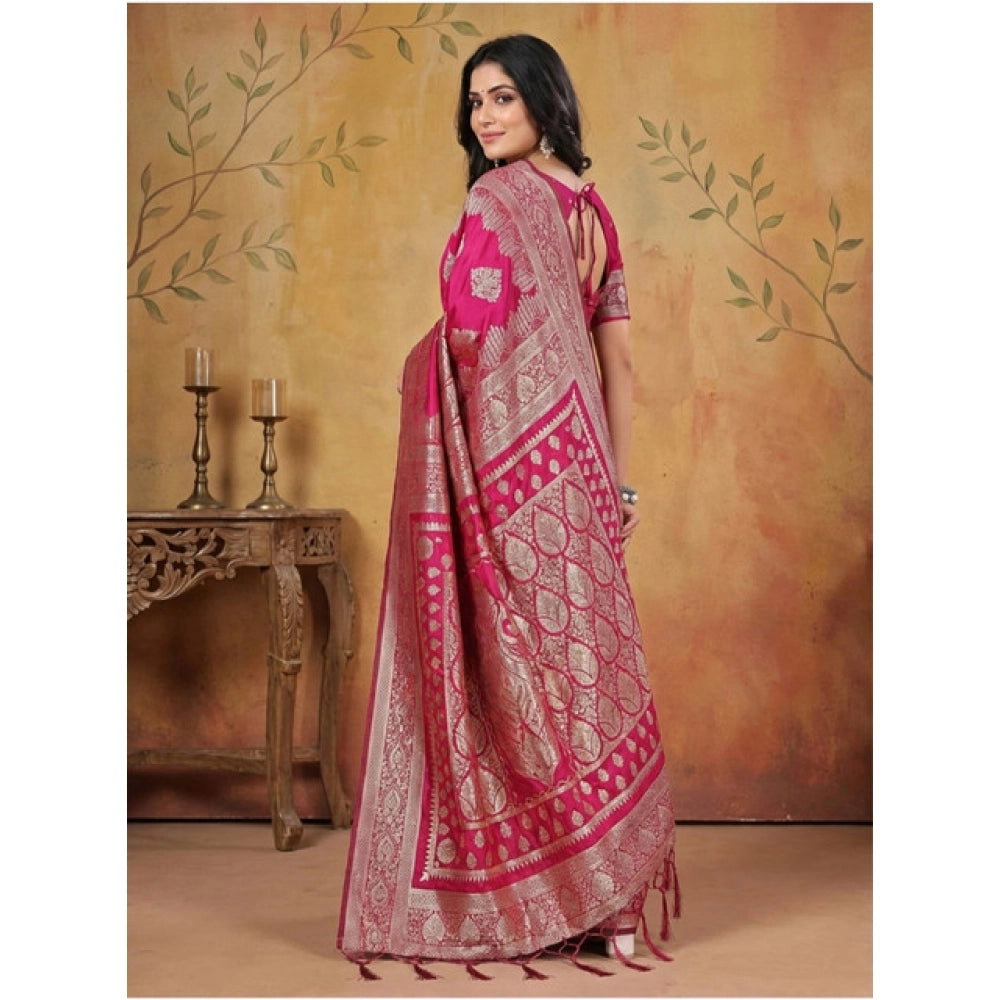 Women's Silk Blend Printed Saree With Unstitched Blouse 5.5 Mtr (Magenta)