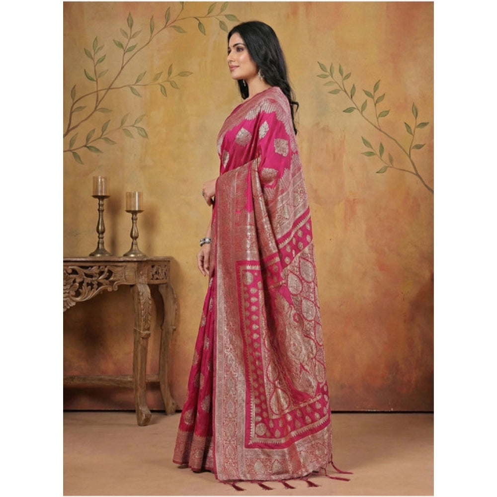Women's Silk Blend Printed Saree With Unstitched Blouse 5.5 Mtr (Magenta)