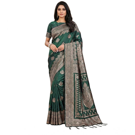 Women's Silk Blend Printed Saree With Unstitched Blouse 5.5m (Green)