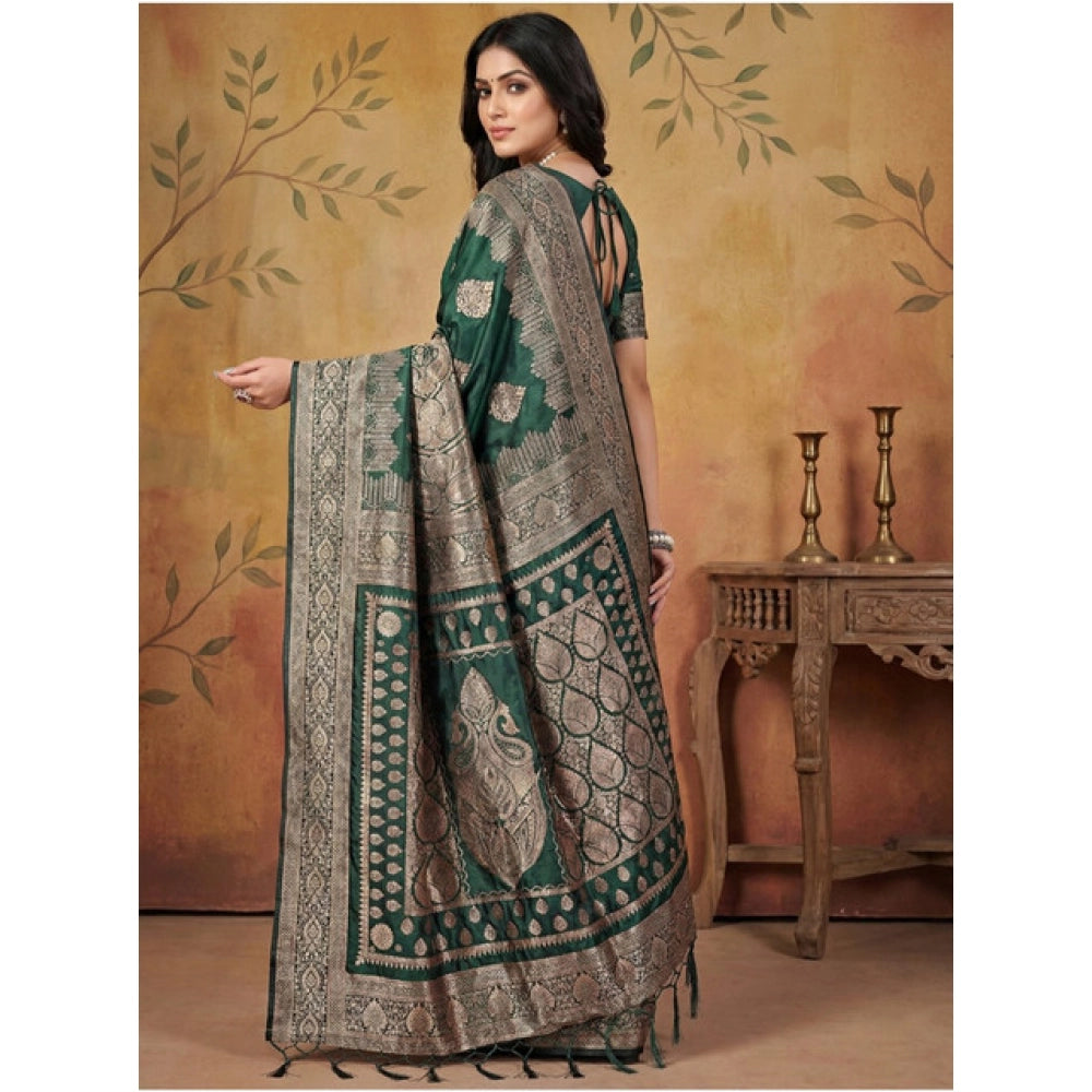 Women's Silk Blend Printed Saree With Unstitched Blouse 5.5 Mtr (Green)