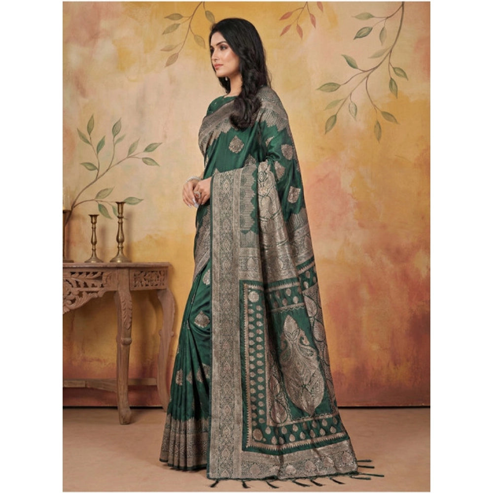 Women's Silk Blend Printed Saree With Unstitched Blouse 5.5 Mtr (Green)