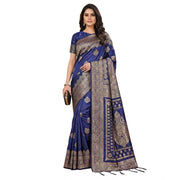 Women's Silk Blend Printed Saree With Unstitched Blouse 5.5 Mtr (Navy Blue)