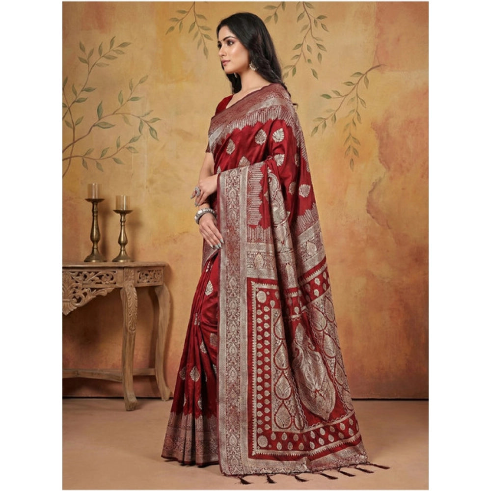 Women's Silk Blend Printed Saree With Unstitched Blouse 5.5 Mtr (Maroon)