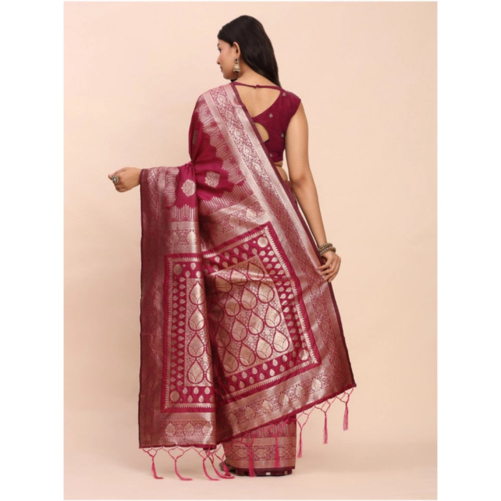 Women's Banarasi Silk Printed Saree With Unstitched Blouse 5.5 Mtr (Magenta)