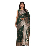 Women's Banarasi Silk Printed Saree With Unstitched Blouse 5.5 Mtr (Green)