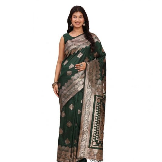 Women's Banarasi Silk Printed Saree With Unstitched Blouse 5.5m (Green)