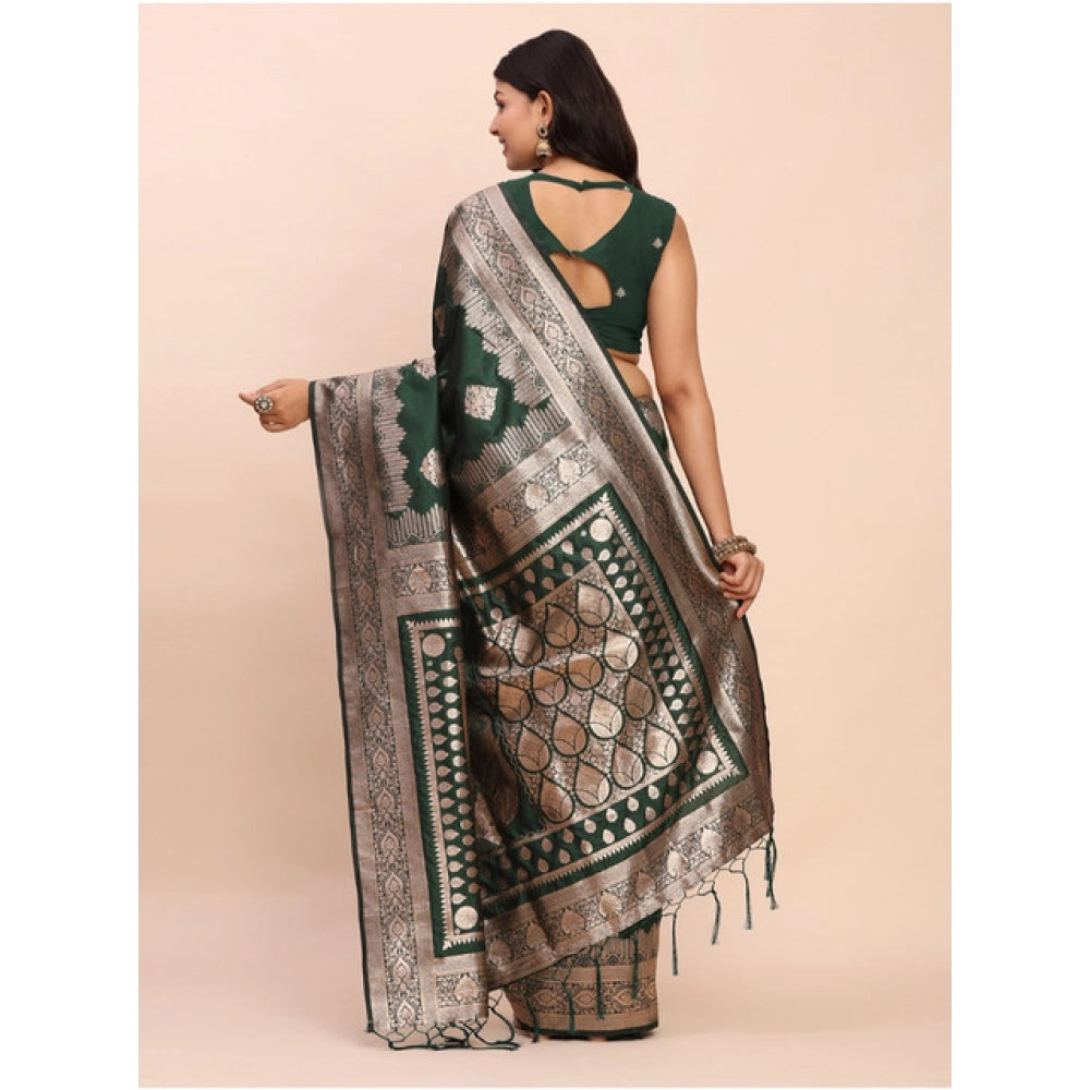Women's Banarasi Silk Printed Saree With Unstitched Blouse 5.5 Mtr (Green)