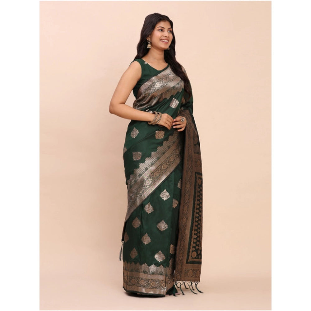 Women's Banarasi Silk Printed Saree With Unstitched Blouse 5.5 Mtr (Green)
