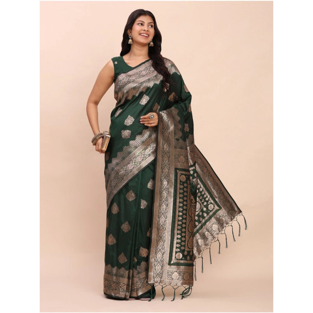 Women's Banarasi Silk Printed Saree With Unstitched Blouse 5.5 Mtr (Green)