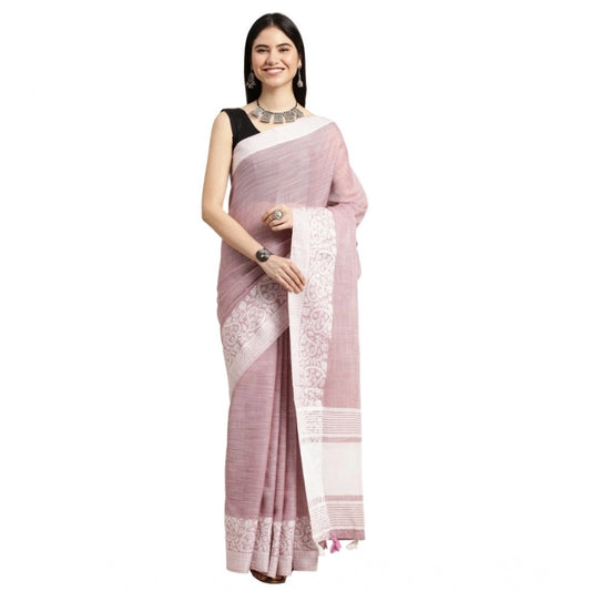 Women's Linen Printed Saree With Unstitched Blouse 5.5m (Purple)