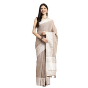 Women's Linen Printed Saree With Unstitched Blouse 5.5 Mtr (Beige)