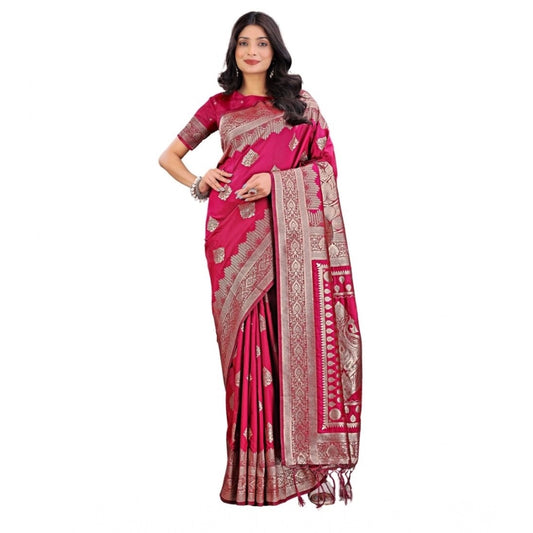 Women's Silk Printed Saree With Unstitched Blouse 5.5m (Magenta)