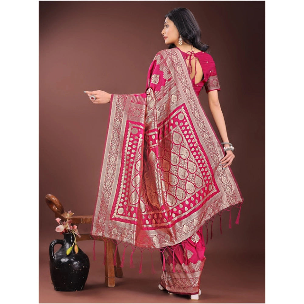 Women's Silk Printed Saree With Unstitched Blouse 5.5 Mtr (Magenta)