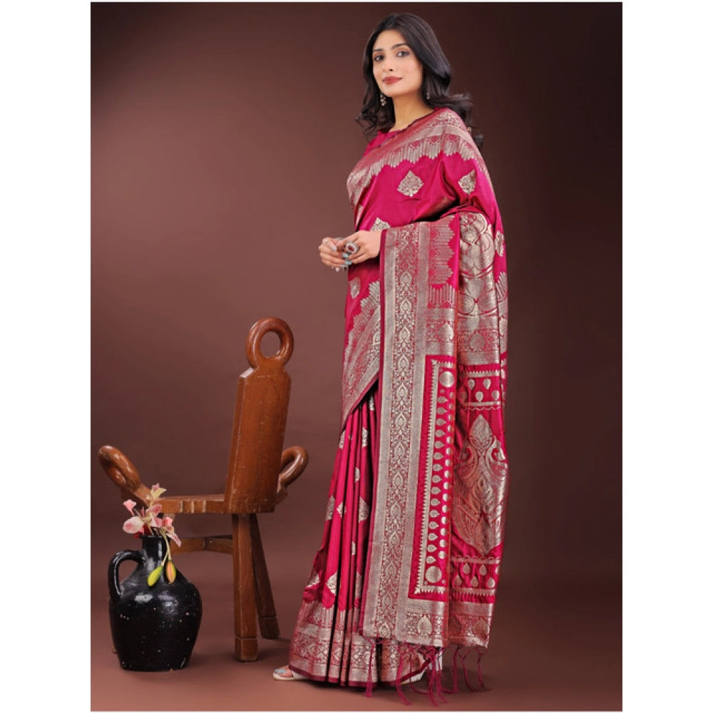 Women's Silk Printed Saree With Unstitched Blouse 5.5 Mtr (Magenta)