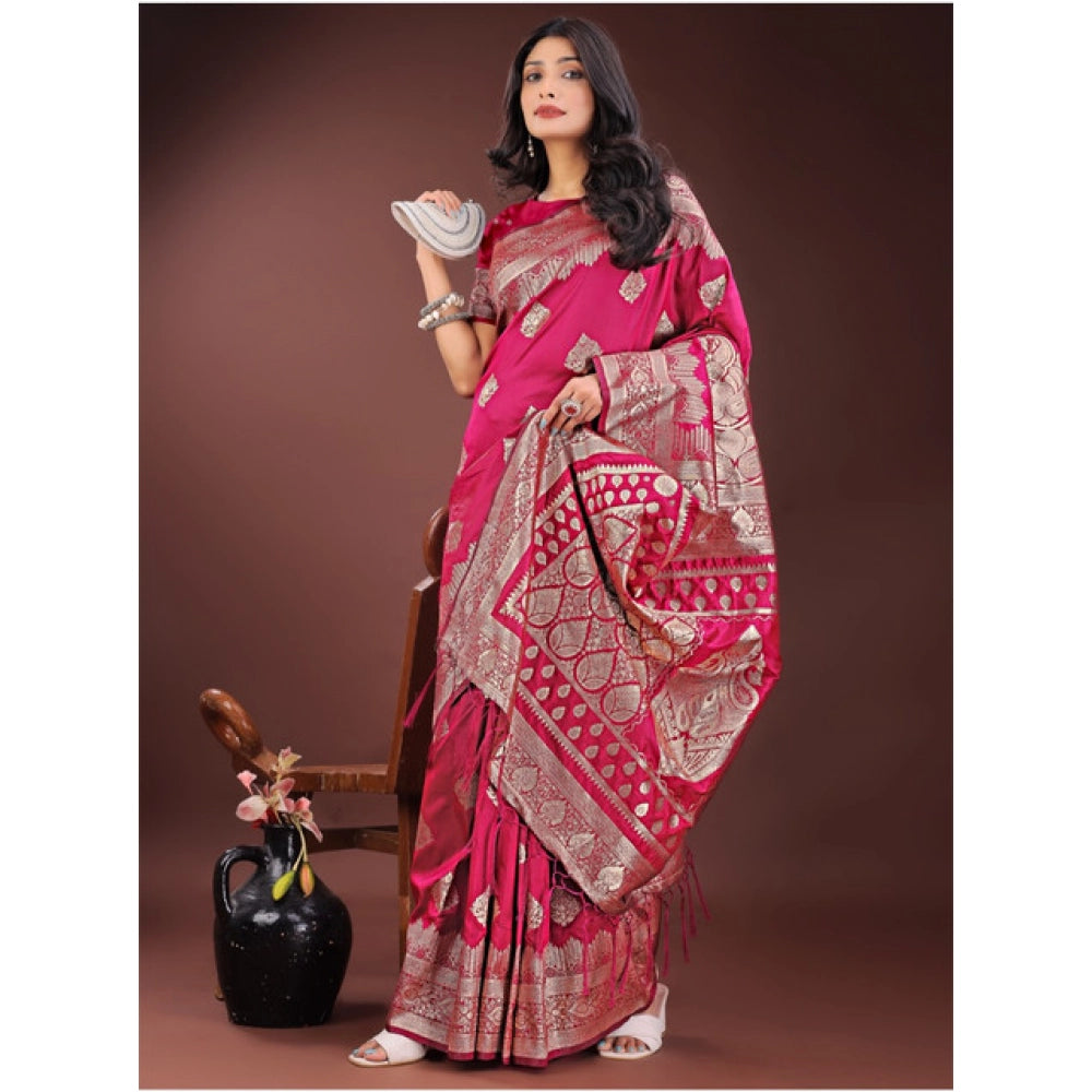 Women's Silk Printed Saree With Unstitched Blouse 5.5 Mtr (Magenta)