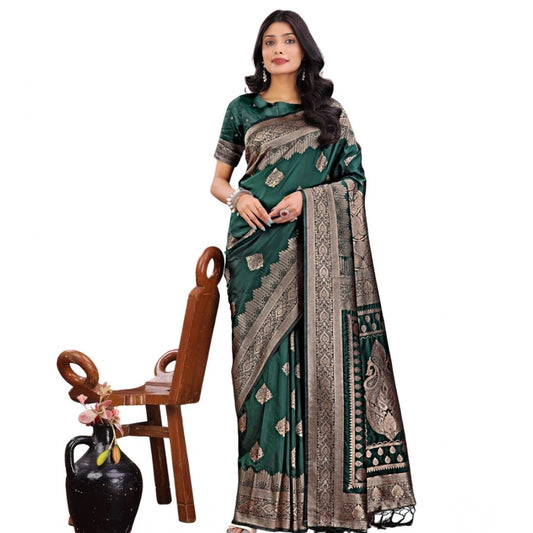 Women's Silk Printed Saree With Unstitched Blouse 5.5m (Green)