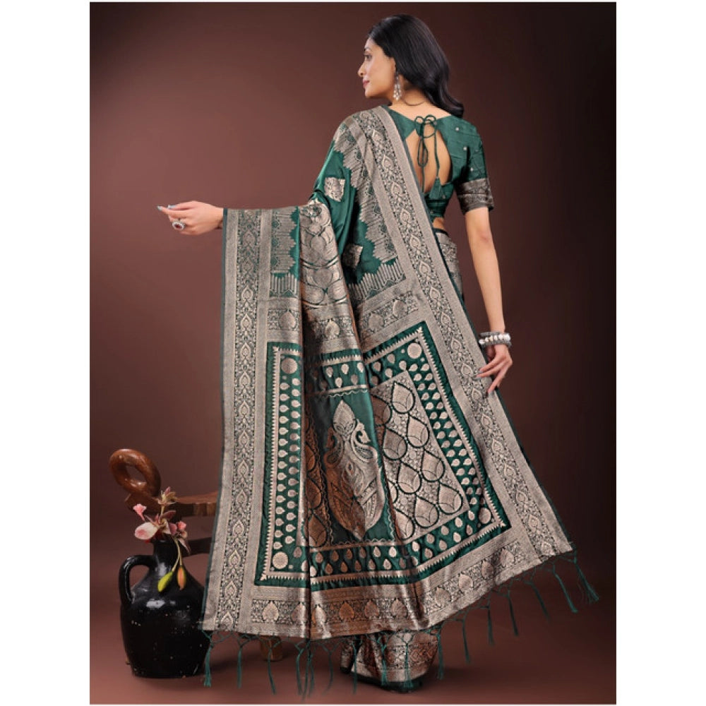 Women's Silk Printed Saree With Unstitched Blouse 5.5 Mtr (Green)