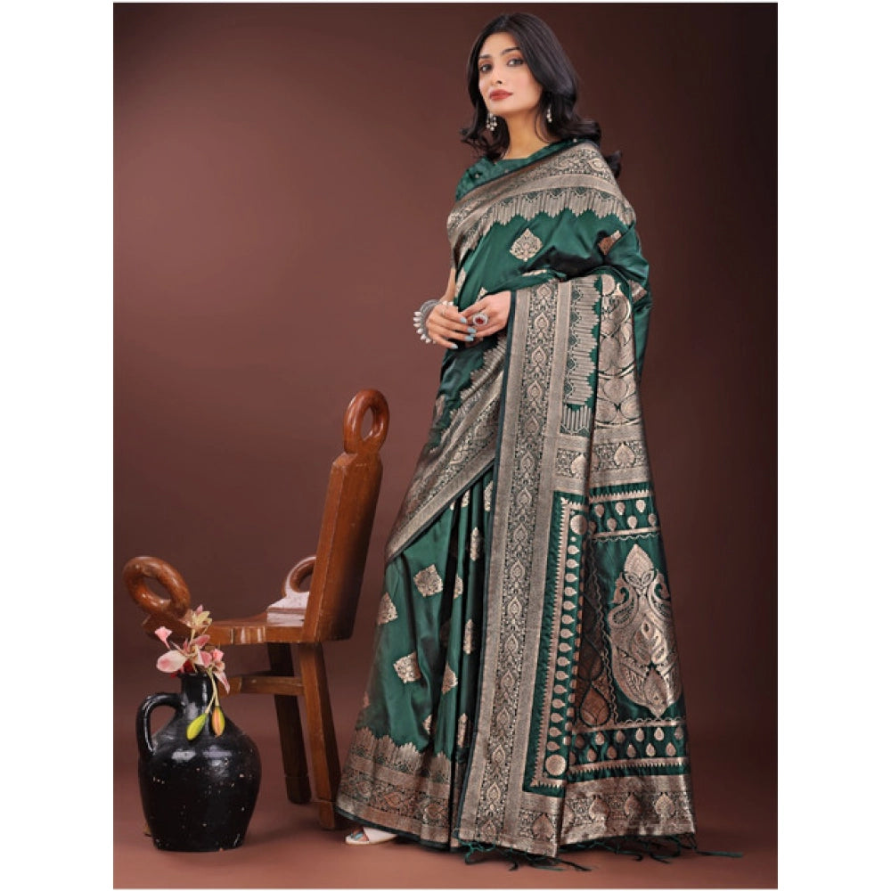 Women's Silk Printed Saree With Unstitched Blouse 5.5 Mtr (Green)
