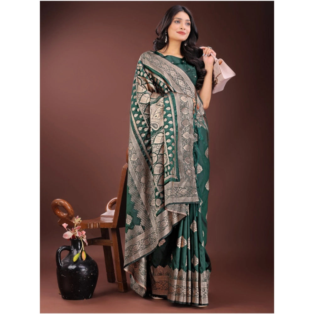 Women's Silk Printed Saree With Unstitched Blouse 5.5 Mtr (Green)