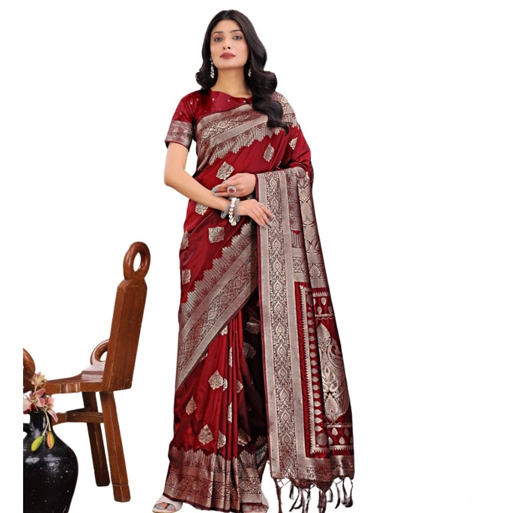 Women's Silk Printed Saree With Unstitched Blouse 5.5 Mtr (Maroon)