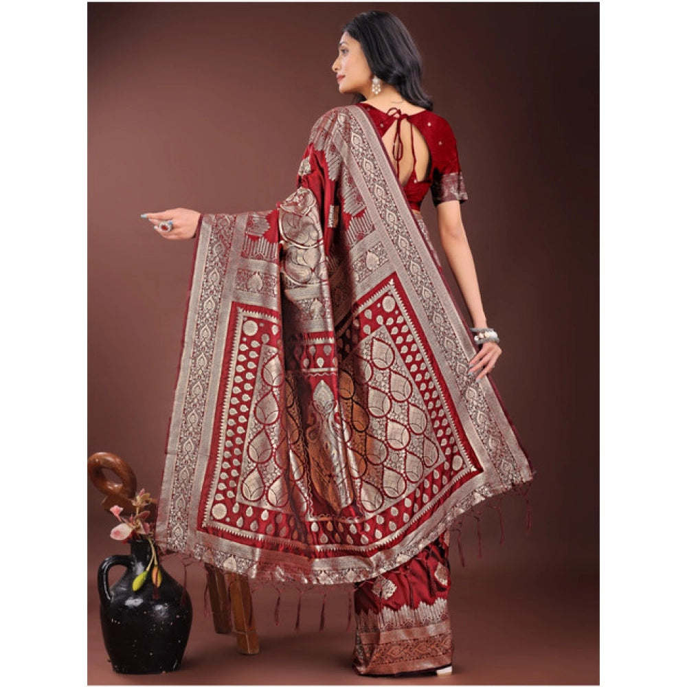 Women's Silk Printed Saree With Unstitched Blouse 5.5 Mtr (Maroon)