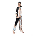 Generic Women's Satin Colour Block Long Sleeves Co-Ord Set (Beige - Black)