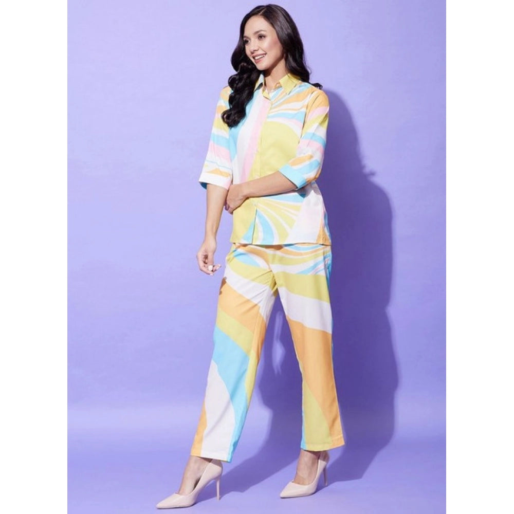 Generic Women's Polyester Colour Blocking 3-4th Sleeve Co-Ord Set (Multicolor)