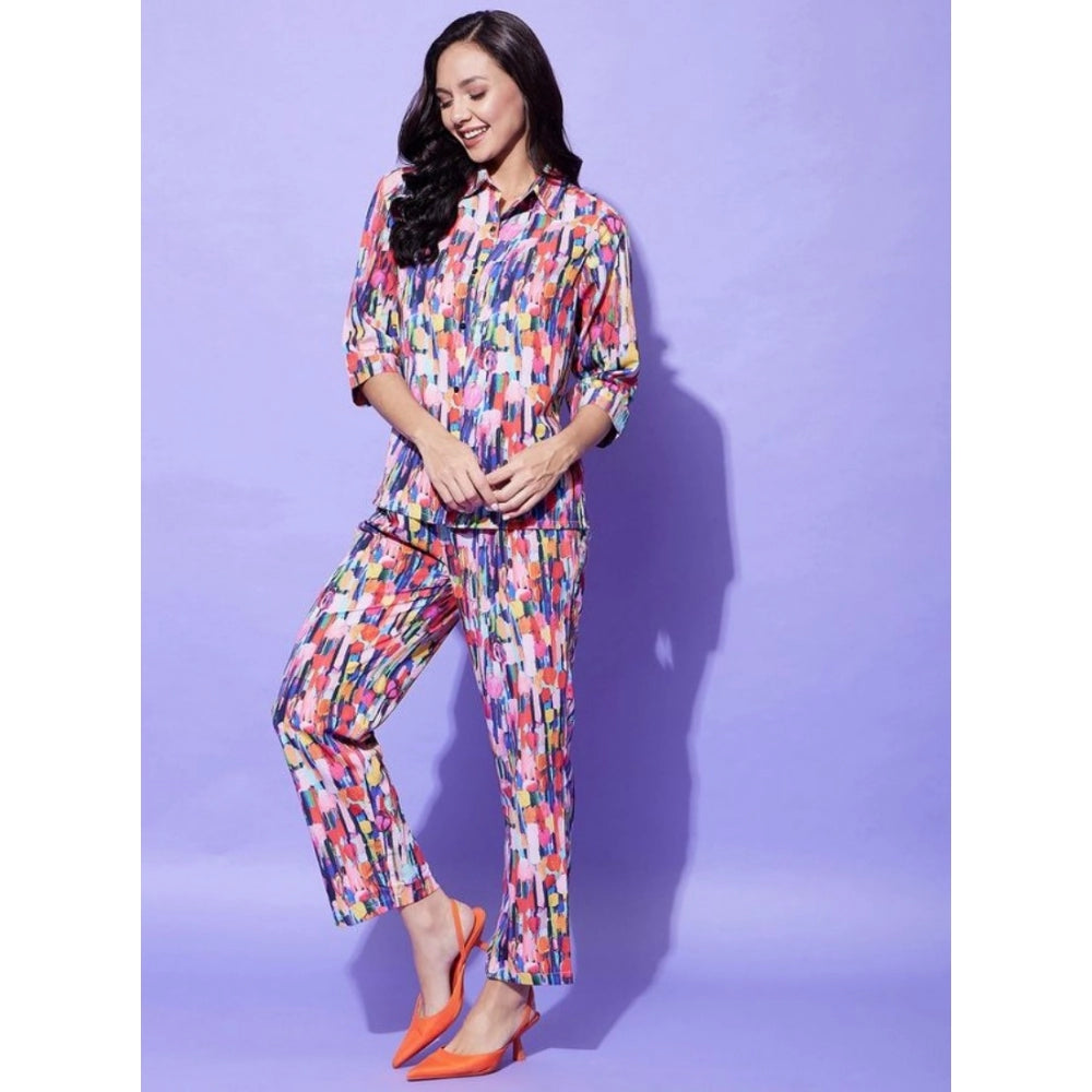 Generic Women's Polyester Floral 3-4th Sleeve Co-Ord Set (Multicolor)