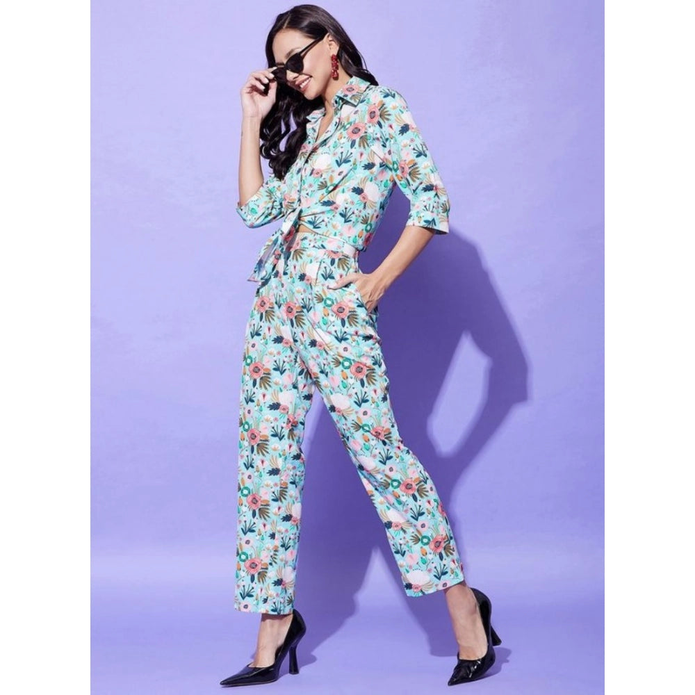 Generic Women's Polyester Floral 3-4th Sleeve Co-Ord Set (Multicolor)