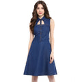 Generic Women's Denim Solid Sleeveless Dress (Navy Blue)