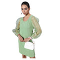 Generic Women's Organza And Polyester Lycra Solid Long Sleeves Dress (Green)
