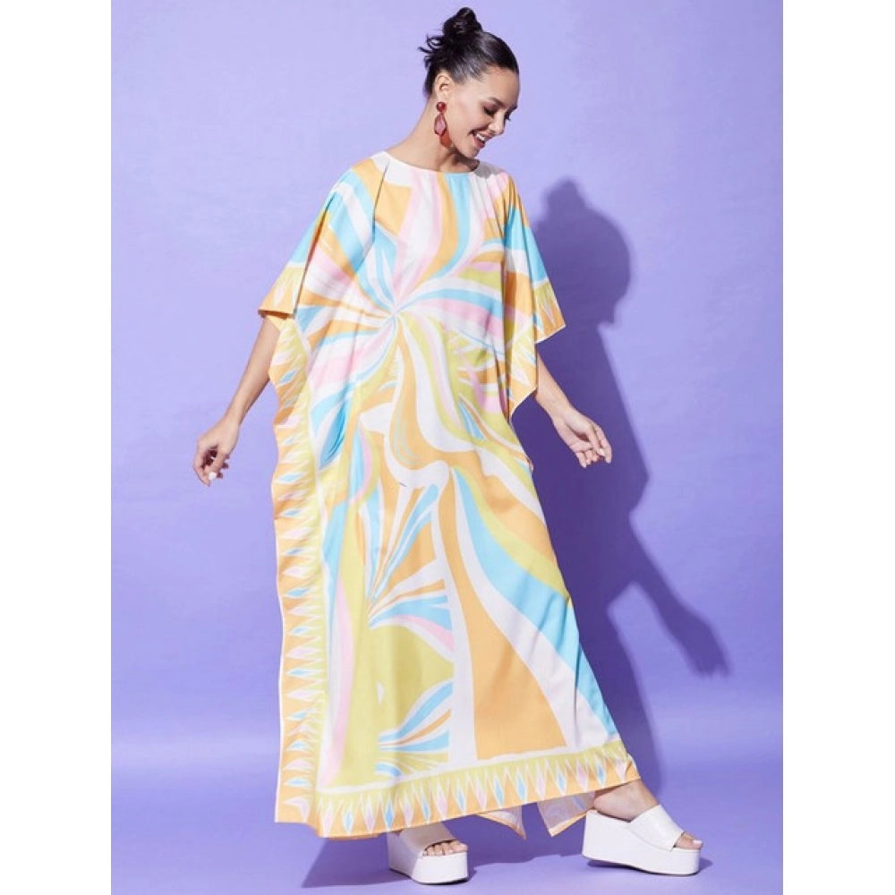 Generic Women's Satin Colour Blocking Kaftan Dress (Multicolor)