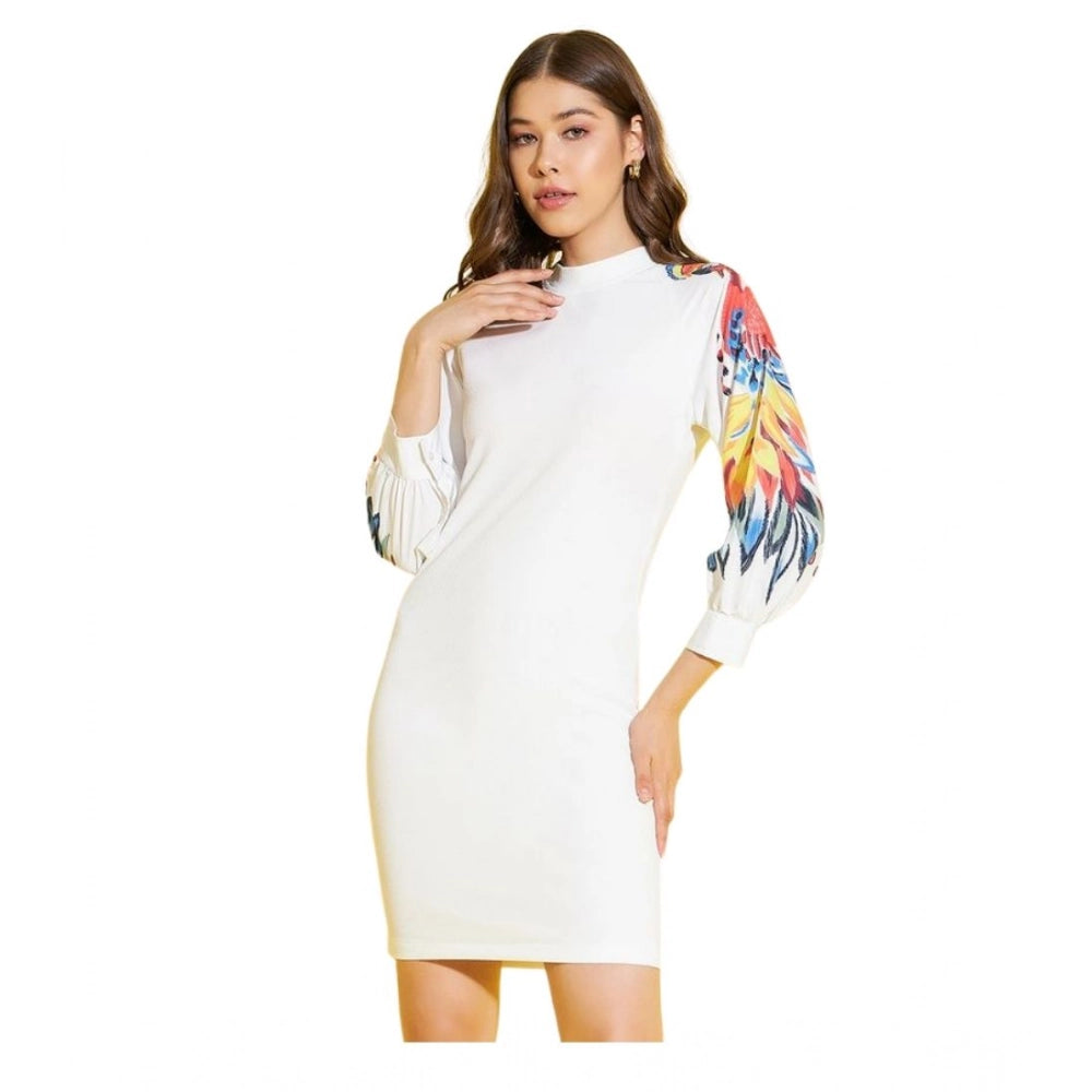 Generic Women's Polyester Lycra Printed Long Sleeve Dress (Multicolor)