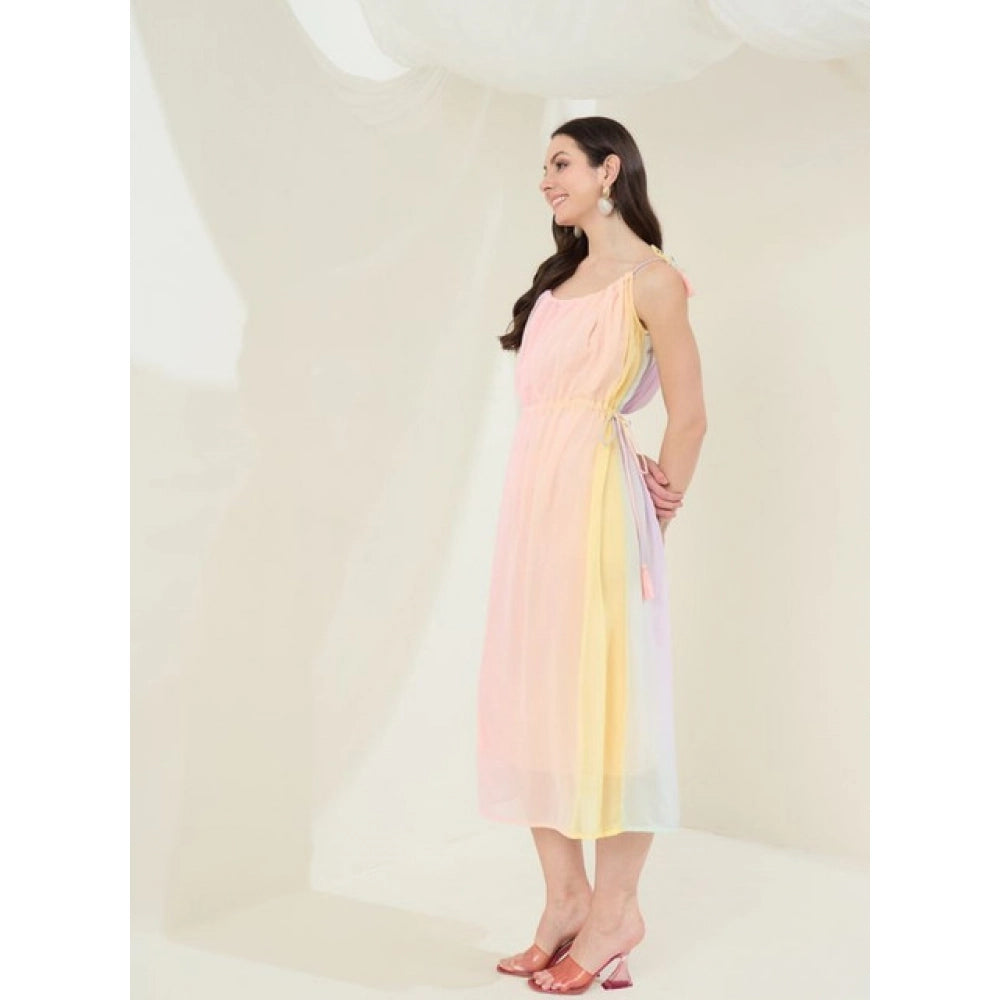 Generic Women's Georgette Ombre Sleeveless Dress (Peach)