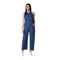 Generic Women's Denim Solid Sleeveless Jumpsuit (Blue)