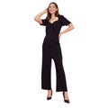 Generic Women's Polyester Lycra Solid Puff Sleeve Jumpsuit (Black)