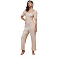 Generic Women's Polyester Shimmer Self Design Short Sleeve Jumpsuit (Gold)