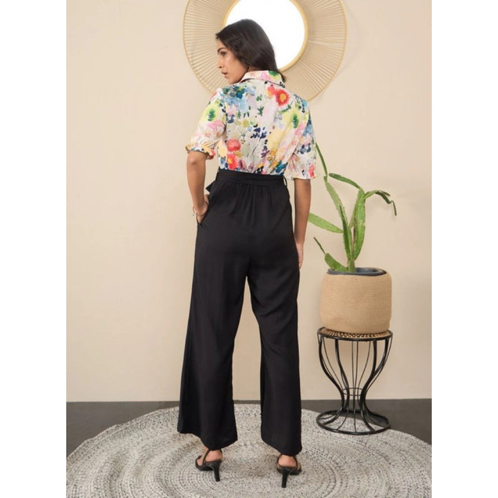 Generic Women's Polyester Floral Half Sleeves Jumpsuit (Multicolor)
