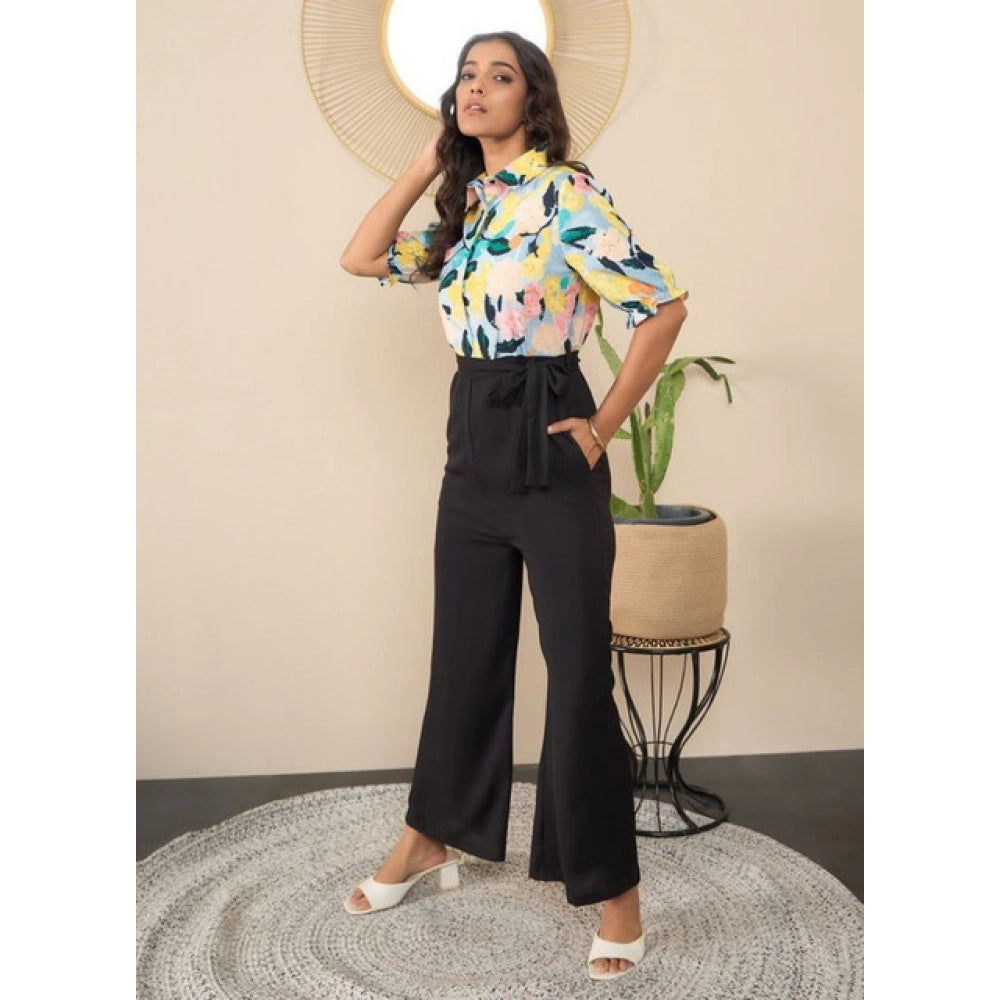 Generic Women's Polyester Floral Half Sleeves Jumpsuit (Multicolor)