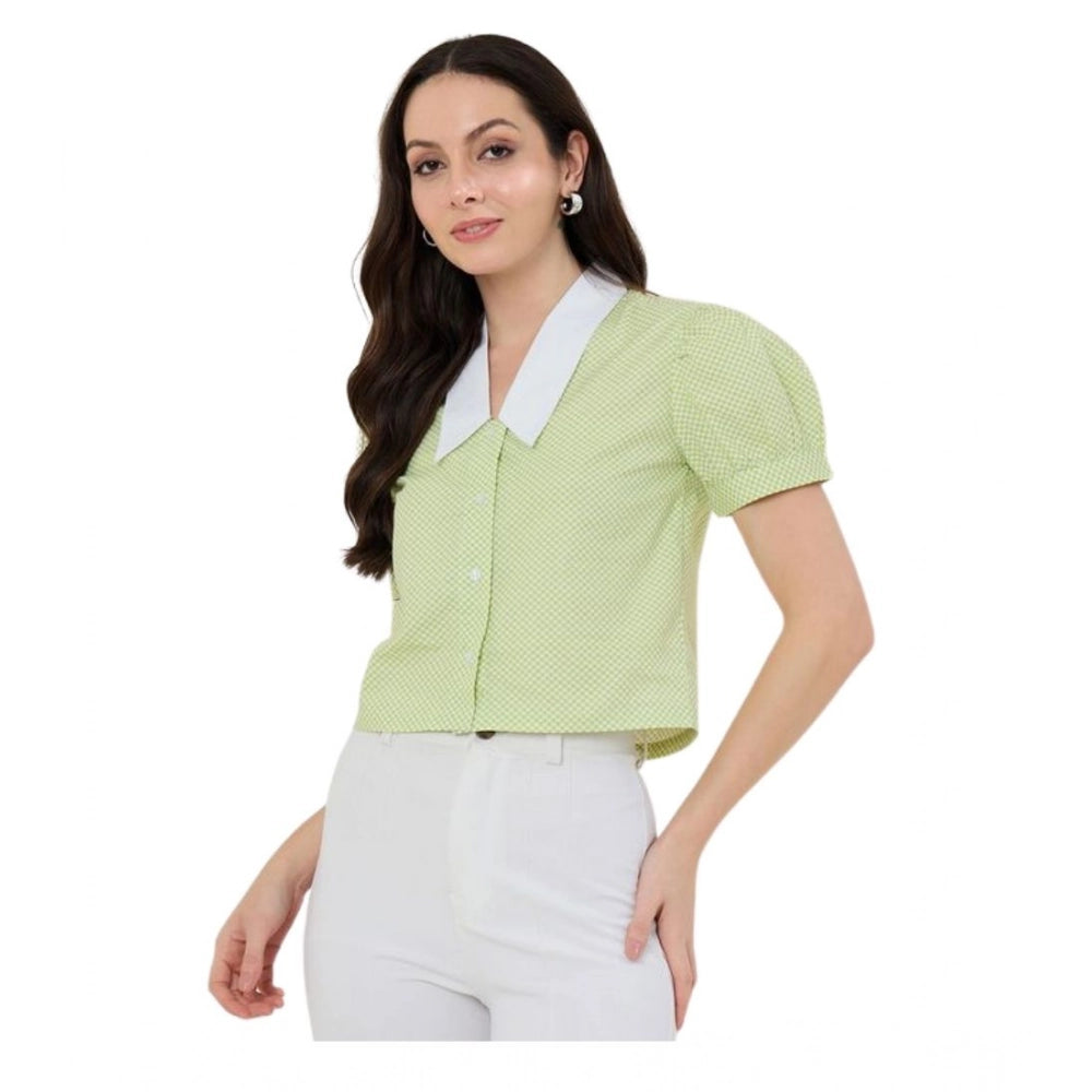 Women's Cotton Striped Half Sleeve Shirt - Green - White