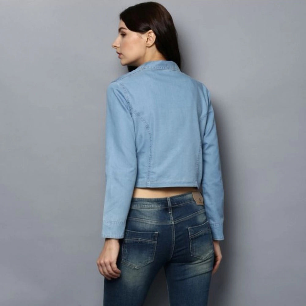 Generic Women's Denim Solid 3-4th Sleeves Shrug (Blue)
